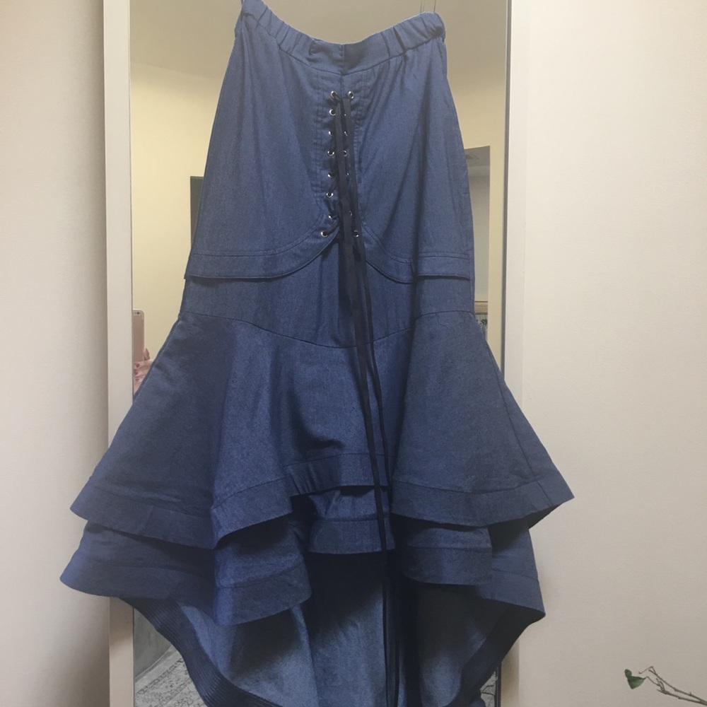 NWOT denim high low flair skirt